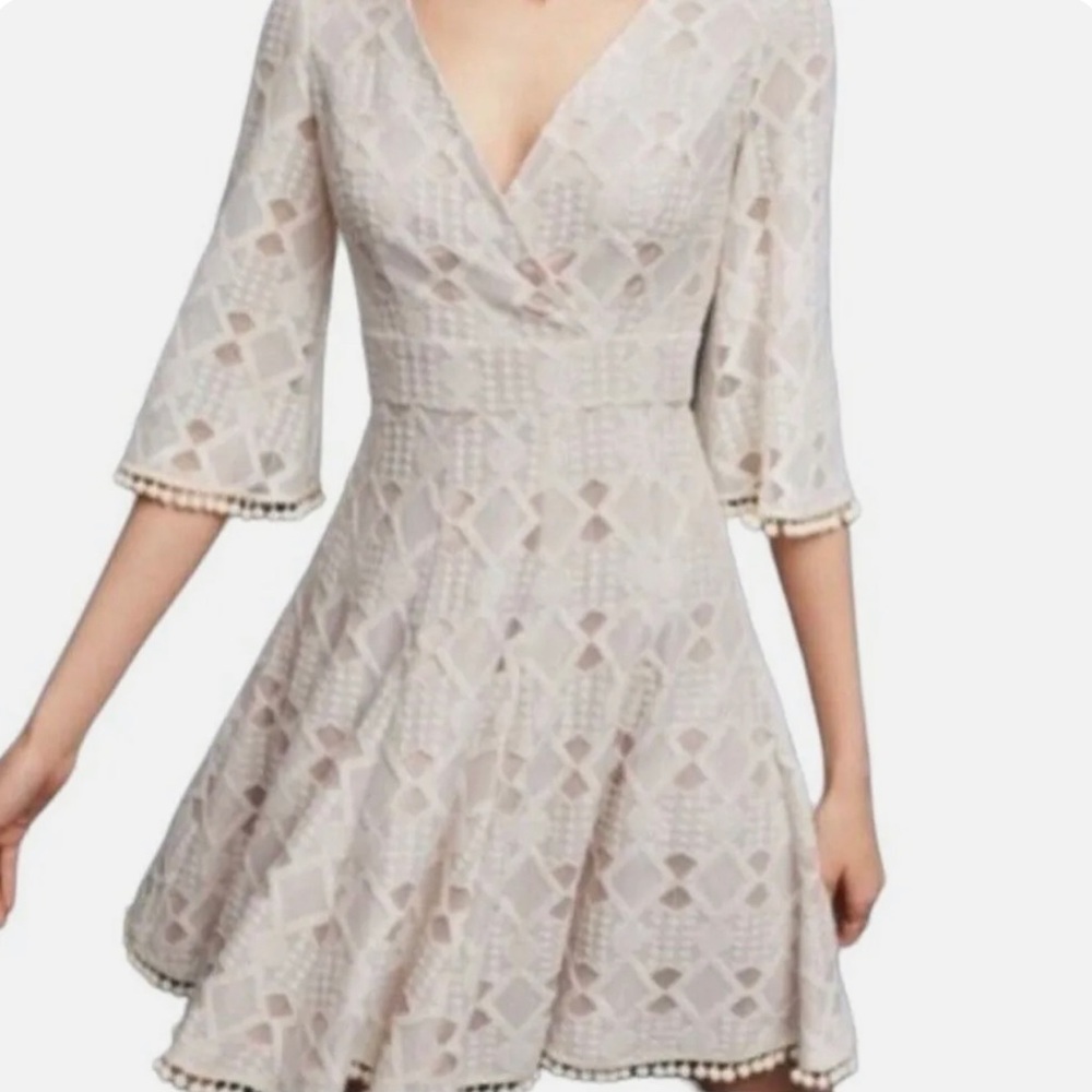 Eliza J Lace Fit and Flare Cream Dress